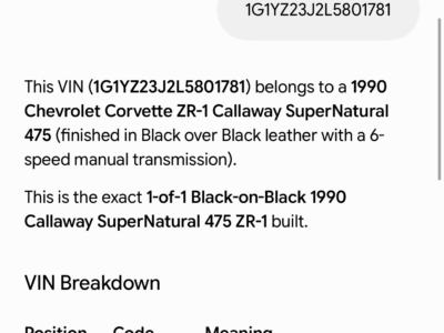 29K-Mile 1990 Chevrolet Corvette ZR-1 SuperNatural Callaway 475 Photo Gallery — Photo 68
